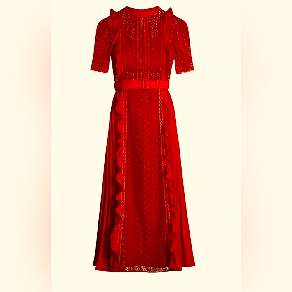 Like New—SELF-PORTRAIT Guipure Stunning RARE Red Midi / Maxi Dress. BEAUTIFUL